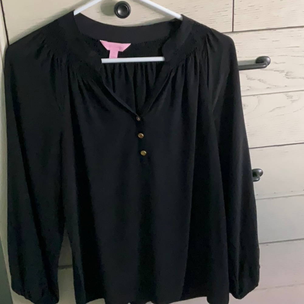 Lilly Pulitzer Elsa black silk top size S